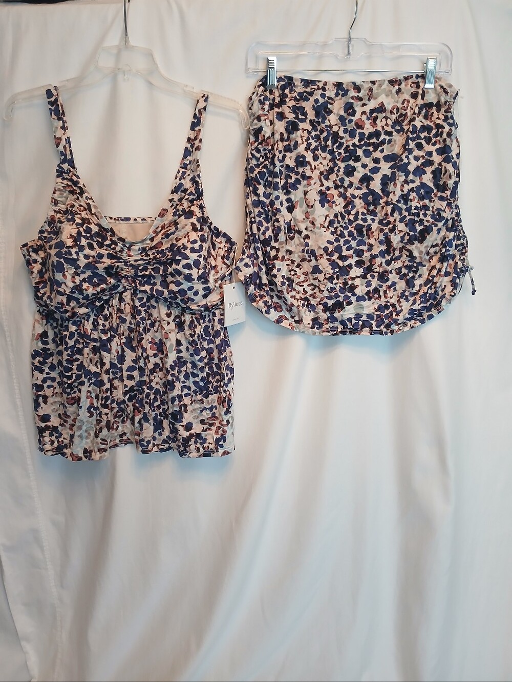 Blue & Tan Print Tankini Swimsuit Set 18/20 UPF 50+ New! RARE Find